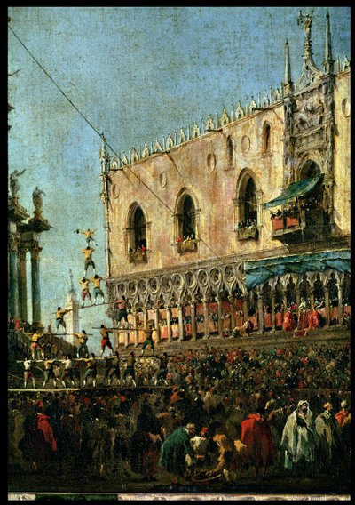 Il Doge al Carnevale di Martedì Grasso sulla Piazzetta, Venezia, (dettaglio degli acrobati) da Francesco Guardi